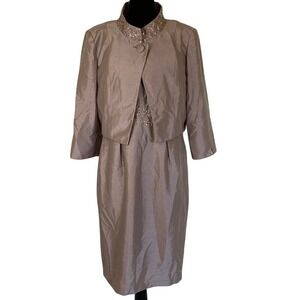 Davids Bridal Womens Elegant Taupe Dress Jacket Set Size 10 Mother of Bride‎
